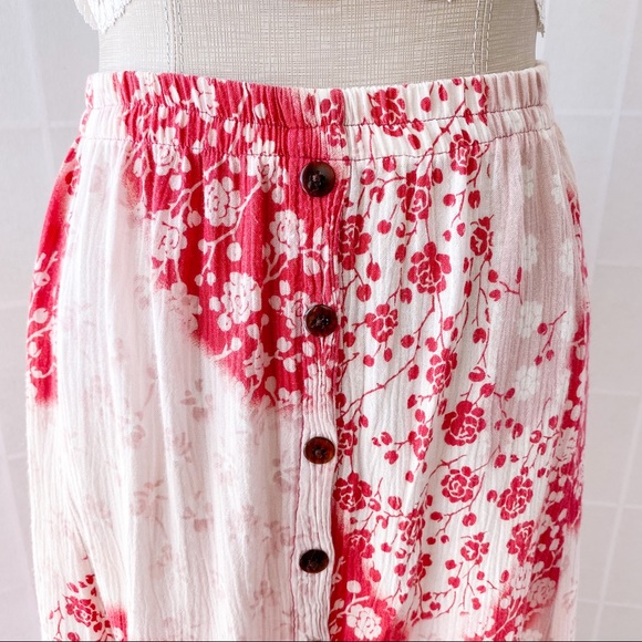 Red Floral Button Front Midi Skirt - Picture 3 of 9